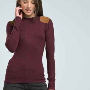 New, Ralph Lauren Suede Zip Shoulder Long Sleeve Crew Neck